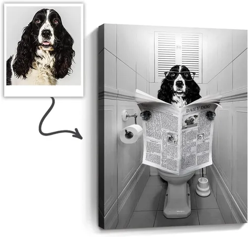 Miniatura 30 de Fotos personalizadas de mascotas en lienzo para pared Arte de baño personalizado Lindo perro gato en bañera Impresiones, divertidos animales Foto