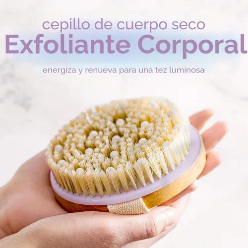 Miniatura 3 de MainBasics Cepillo corporal de cepillado en seco para drenaje linfático, piel seca, celulitis, circulación sanguínea con cerdas naturales