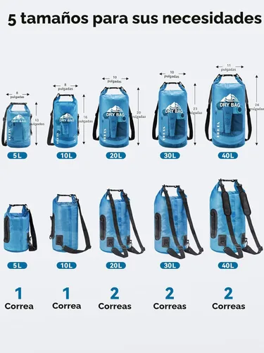 Miniatura 2 de HEETA Bolsa Seca Impermeable para Mujeres y Hombres, 5L/10L/20L/30L/40L Tapa Enrollable Bolsa de Almacenamiento Seca Ligera Mochila con Funda
