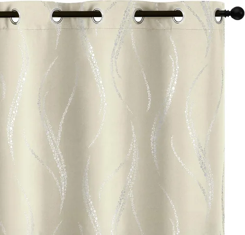 Miniatura 21 de Yakamok Cortinas opacas de 84 pulgadas de largo para sala de estar, con aislamiento térmico, patrón de líneas onduladas doradas, patrón de puntos