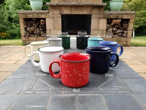Miniatura 6 de Taza de café de cerámica de 14 onzas (juego de 4), color azul con acabado moteado, taza duradera de pared gruesa estilo campamento para exteriores