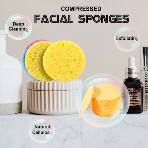 Miniatura 2 de METUUTER 50 unidades de esponjas faciales comprimidas para esteticistas - 100% esponjas de celulosa natural para el rostro, esponjas profesionales