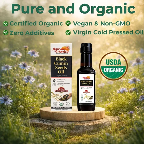 Miniatura 2 de Agro Mantra Aceite de semilla de comino negro orgánico USDA (Nigella Sativa), prensado en frío, 6.08 onzas líquidas, puro y sin refinar