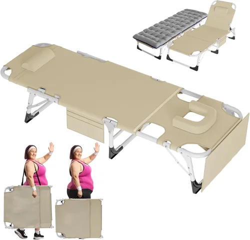 Miniatura 16 de NAIZEA Sillón plegable para exteriores, catre plegable 3 en 1 con colchón, sillas reclinables de patio de 4 posiciones, silla reclinable plegable