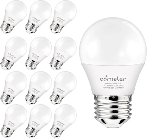 Miniatura 14 de comzler Bombilla pequeña de 6 W, luz blanca cálida de 2700 K, equivalente a 60 vatios, base de tornillo estándar E26 con forma A15/G45 para 2700K