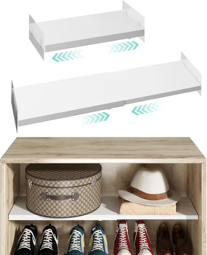 Miniatura 7 de Paquete de 2 estantes de tensión expandibles para armario, estantes de tensión ajustables para montaje en pared para gabinete, almacenamiento