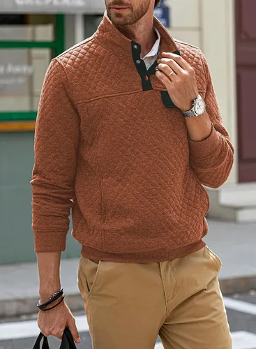 Miniatura 7 de JMIERR Sudadera acolchada para hombre, casual, de manga larga, cuello alto, con botones