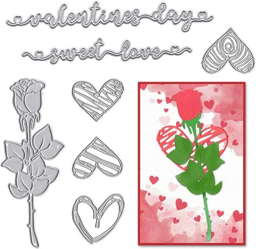 Hying Troqueles de corte de rosas para el día de San Valentín para hacer tarjetas y decoraciones de álbumes de fotos, marco de corazón, troquelados,