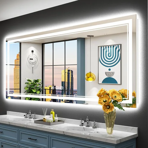 Miniatura 81 de 30x36 Espejo de baño LED con luces, retroiluminado y luz frontal, espejo de tocador iluminado antivaho para pared de baño, 3 colores, regulable