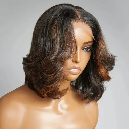 Miniatura 14 de Pelucas de cabello humano con reflejos #1B/27, mezcla de rubios, color natural, con abuelitos, invisible HD, 13x4, encaje frontal, pelucas