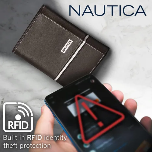 Miniatura 10 de Nautica Men's Trifold Wallet RFID Blocking Protection ID Window Card Slots Genuine Leather Durable