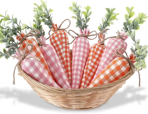 Miniatura 11 de Skylety Decoraciones de zanahoria de Pascua, paquete de 8 unidades, zanahorias artificiales de tela, no tejidas para rellenos de cestas de Pascua