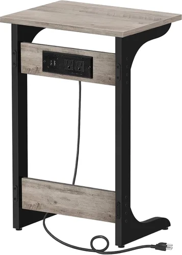 Miniatura 9 de TUTOTAK - Mesa auxiliar en forma de C con estación de carga, mesa auxiliar, mesa de sofá para espacios pequeños, bandeja de TV con 2 puertos USB
