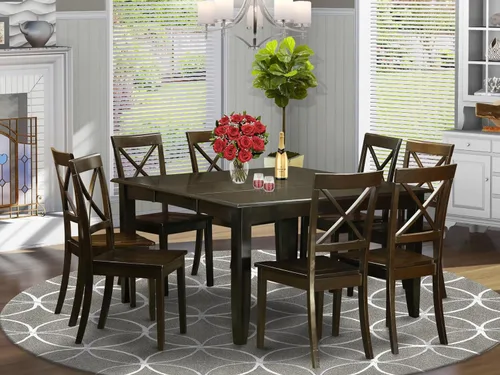 Miniatura 2 de East West Furniture PFBO9-CAP-W Juego de mesa de comedor moderno de 9 piezas, incluye una mesa cuadrada de madera con hoja de mariposa y 8 sillas