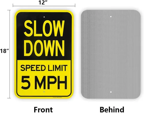 Miniatura 2 de Paquete de 2 letreros grandes de reducción lenta, límite de velocidad de 5 MPH, 18 x 12 pulgadas, aluminio libre de óxido 040, reflectante