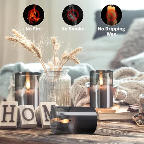 Miniatura 2 de VIODAIM Paquete de 6 velas votivas de cristal parpadeantes sin llama con control remoto, velas votivas de cera real de 2 x 3 pulgadas, funcionan