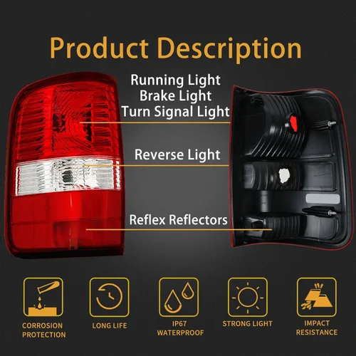 Miniatura 2 de Carcasa de luz trasera compatible con lámparas de freno traseras del lado del conductor y del pasajero de Ford F150 F-150 2004-2008