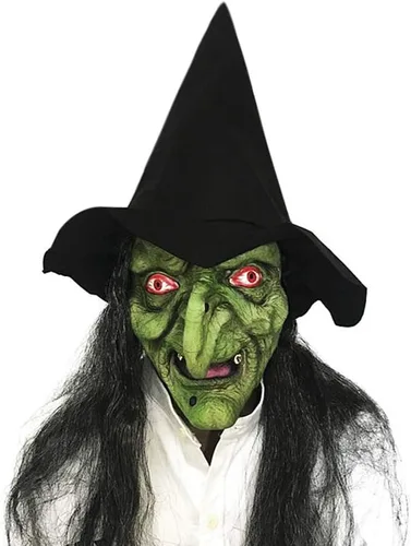 Miniatura 3 de GREUS Máscara de bruja de anciana, disfraz de Halloween, espeluznante y aterrador, accesorio de decoración de fiesta de cosplay Chulo de mago