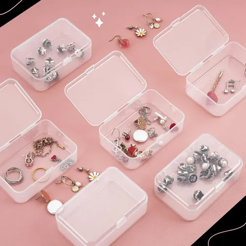 Miniatura 5 de Paquete de 6 recipientes pequeños de plástico, organizador de cuentas rectangulares transparentes con tapas para crayones y manualidades, soporte
