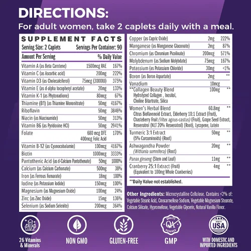 Miniatura 2 de Vitamin World Multivitamínico Ultra 360 para Mujeres, Multivitamínico para Mujeres con Hierbas y Colágeno para Cabello, Piel y Uñas, Suplemento