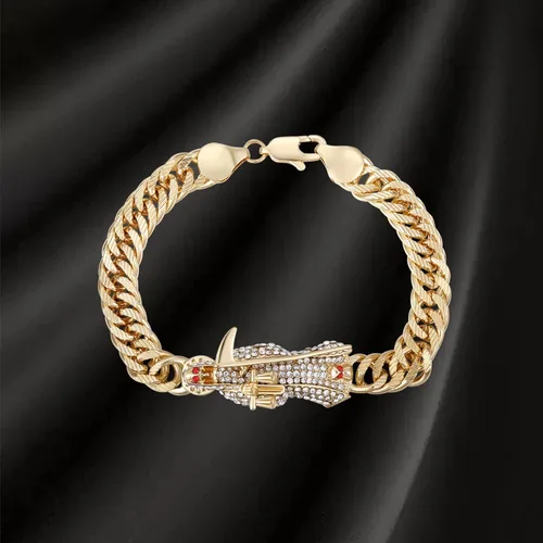 Miniatura 6 de Pulsera Santa Muerte Diamante Chapado en Oro 24K Santa Muerte Colgante Joyería con hoz Regalo de vacaciones (Oro), Acero inoxidable, brazanita