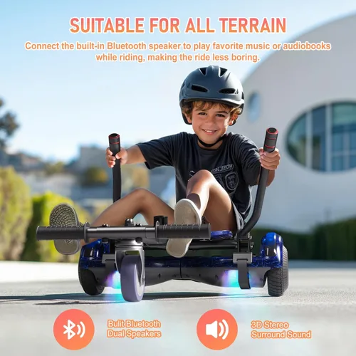 Miniatura 2 de LIEAGLE Hoverboard - Patineta autoequilibrante de 16.5 cm, 6.5 pulgadas, con ruedas Bluetooth, luces LED, para niños y adultos B03-Azul con kart