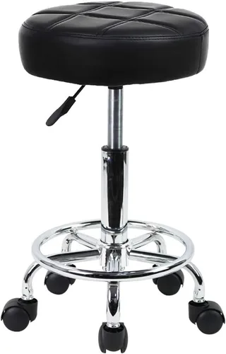 KKTONER - Taburete redondo rodante de cuero sintético PU, altura ajustable, giratorio, para trabajo de dibujo, spa, tienda médica, salones, Negro