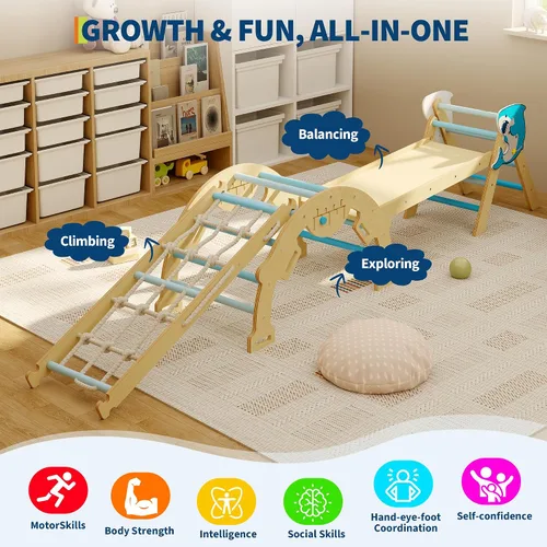 Miniatura 4 de GarveeLife Pikler - Juego de triángulos 4 en 1, juguetes de escalada para niños pequeños con rampa, arco y escalera, juego de escalada Montessori