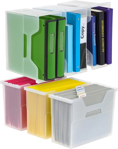 Miniatura 15 de IRIS Contenedor de plástico para libros de Estados Unidos, paquete de 8, caja de contenedor de conexión vertical para oficina, dormitorio, estudio