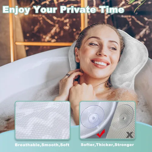 Miniatura 2 de Almohada de baño para bañera, almohada de bañera, almohadas de baño para soporte de cuello y espalda, tela de malla 4D, fuerte succión impermeable