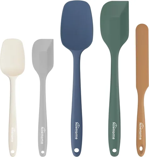 Miniatura 8 de NileHome Juego de espátulas de silicona, 5 utensilios de cocina de grado alimenticio con cepillo de silicona, resistente al calor hasta 600 °F