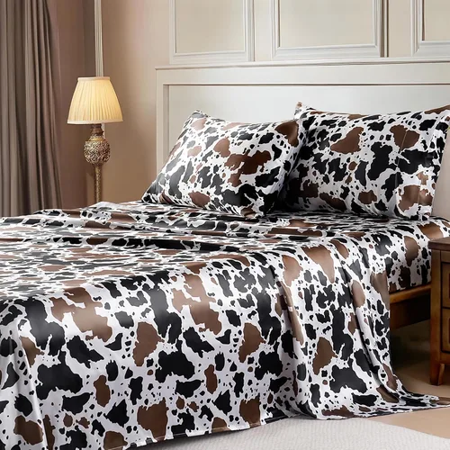 Miniatura 77 de MR&HM Sábanas de satén para cama de tamaño King, juego de 4 piezas de ropa de cama sedosa con bolsillo profundo de 15 pulgadas para colchón