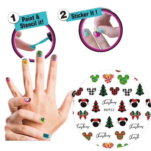 Miniatura 7 de 8 hojas de calcomanías navideñas para decoración de uñas, calcomanías de dibujos animados 3D con diseños de árboles de guirnalda de Navidad