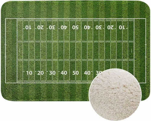 Tapete de baño de campo de fútbol americano para baño, césped verde, tapete deportivo popular, tapete de baño antideslizante con parte trasera de