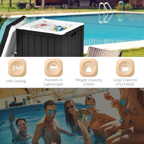 Miniatura 7 de Giantex Enfriador 4 en 1 de 10 galones, baúl portátil con mango integrado, enfriador de hielo multifuncional, mesa auxiliar de cóctel, mesa de bar