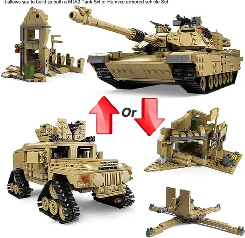 Miniatura 2 de M1A2 Abrams - Juego de construcción de tanques, modelo militar moderno a escala 1:28 con figuras de soldado, tanque 2 en 1 y vehículo blindado