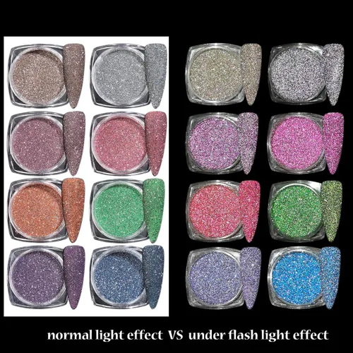 Miniatura 5 de Juego de polvo de purpurina reflectante, 8 colores de purpurina de diamante para uñas, polvo de purpurina suelto plateado, rosa, morado, verde