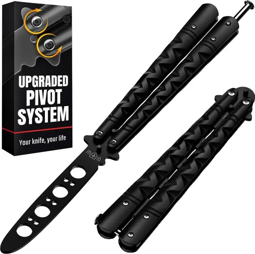 Miniatura 9 de GOOD WORKER Cuchillo Mariposa - Entrenador Balisong - Entrenador de Mariposa de Práctica Negro con Pestillo de Resorte Seguro - Cuchillos Balisong