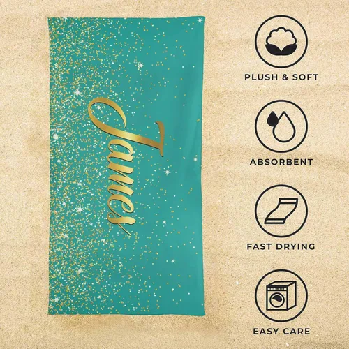 Miniatura 5 de InterestPrint Toalla de playa personalizada para mujeres y hombres, con texto dorado brillante, color verde, toallas de playa personalizadas