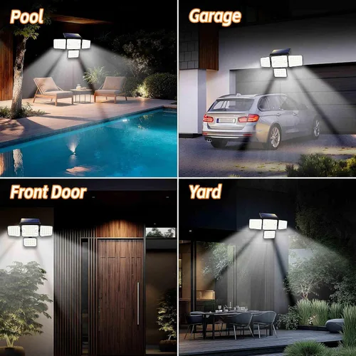Miniatura 7 de Luces solares para exteriores 336 LED, luz de pared de seguridad con sensor de movimiento con control remoto, diseño ajustable de 4 cabezales