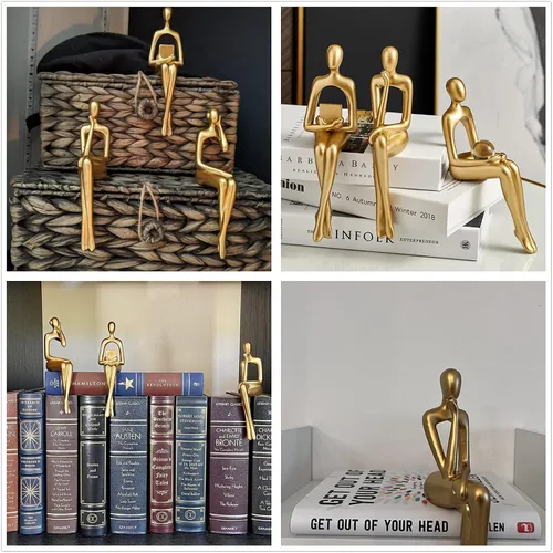 Miniatura 5 de SHENGTIAN Escultura de lectura de resina, estatua de pensador sentado negro, esculturas abstractas, detalles de decoración de estantería, oficina