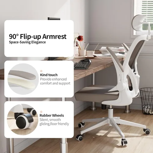 Miniatura 3 de Silla de oficina ergonómica con soporte lumbar, reposacabezas y brazos abatibles, altura ajustable, mecedora, silla alta giratoria para computadora
