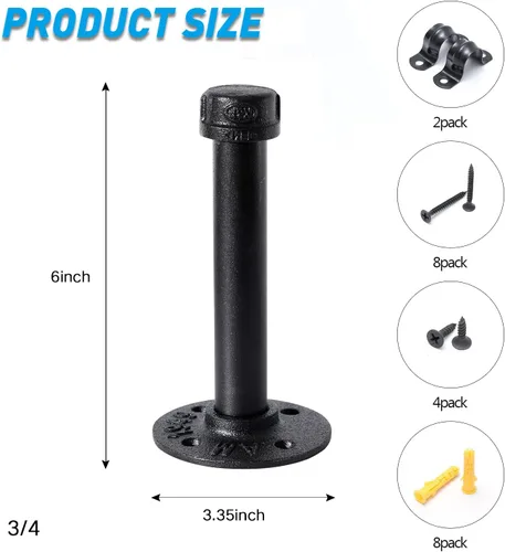 Miniatura 2 de Soportes industriales de tubo de hierro negro de 3/4 pulgadas, soportes rústicos para colgar en la pared, soportes de tubería personalizados
