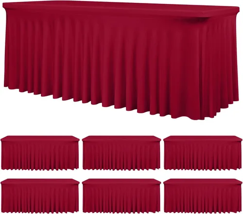Miniatura 33 de fani Paquete de 2 faldas de mesa elásticas negras para mesa rectangular de 6 pies, manteles elásticos de elastano lavables con falda, mantel