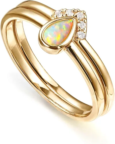 PAVOI Anillos apilables chapados en oro de 14 quilates para mujer, diseño elegante con cristales brillantes de circonita cúbica y ópalo Joyería