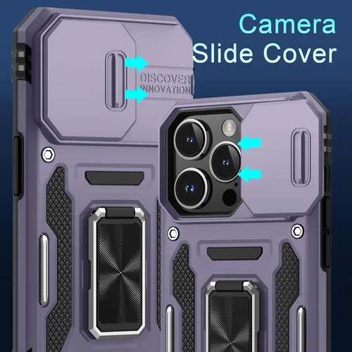 Miniatura 144 de DEERLAMN Funda para iPhone Xs Max con funda deslizante para cámara + protector de pantalla, soporte giratorio de anillo de grado militar a prueba