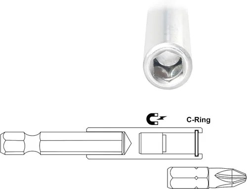 Miniatura 4 de K405 Soporte magnético para brocas con anillo de retención, extensiones de 2, 4, 6 pulgadas, 3 piezas