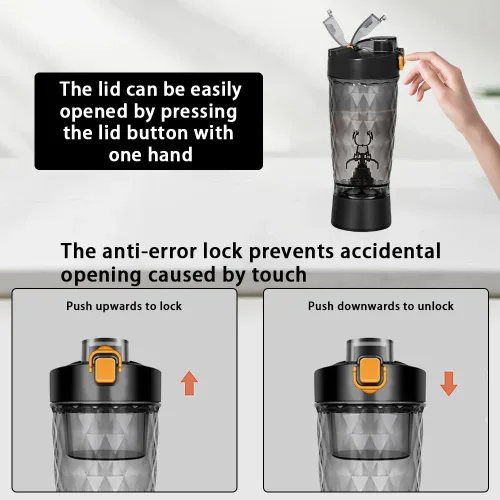 Miniatura 6 de PROCHAIN Botella agitadora eléctrica de proteínas, mezclador de batidos de proteínas, taza de mezcla automática portátil para preentrenamiento, Negro