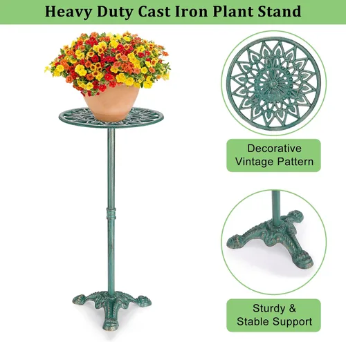 Miniatura 7 de OwnMy Soporte alto de hierro fundido para macetas, soporte para macetas con pedestal decorativo, para interiores y exteriores, soporte grande