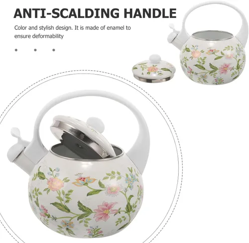 Miniatura 5 de Hemoton Hervidor de té esmaltado de 2.2 cuartos de galón, hervidor de agua silbante de acero grueso para el hogar y la oficina, cocina